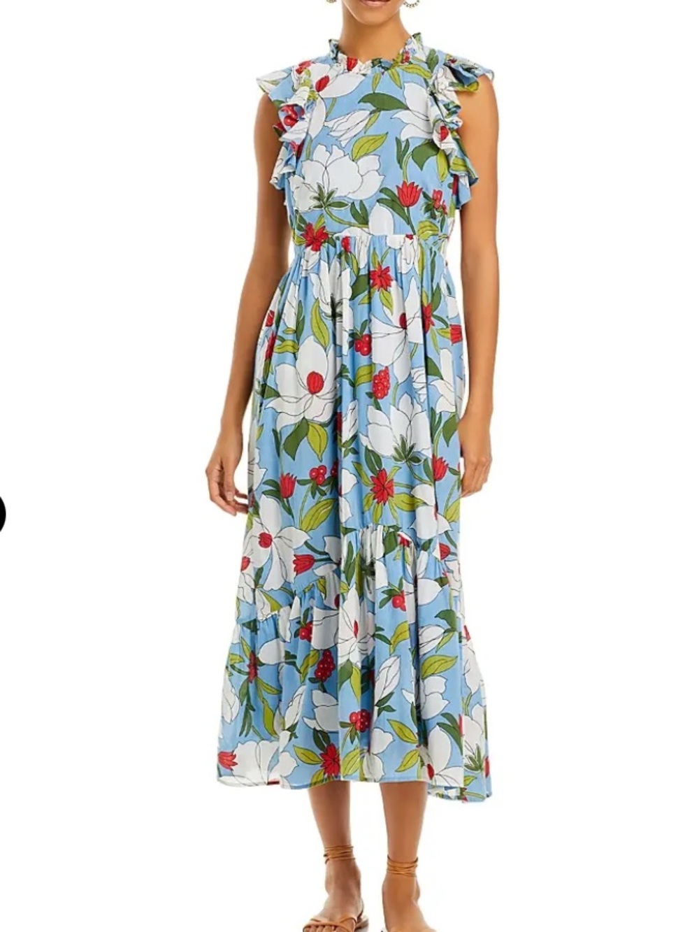 Banjanan Light Blue Floral Ruffle Midi Dress